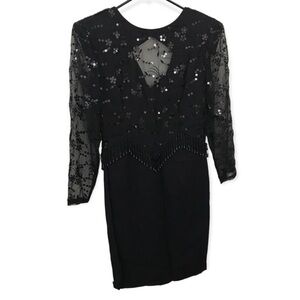 *vintage * Dave and Johnny black sequin long sleeve mini dress